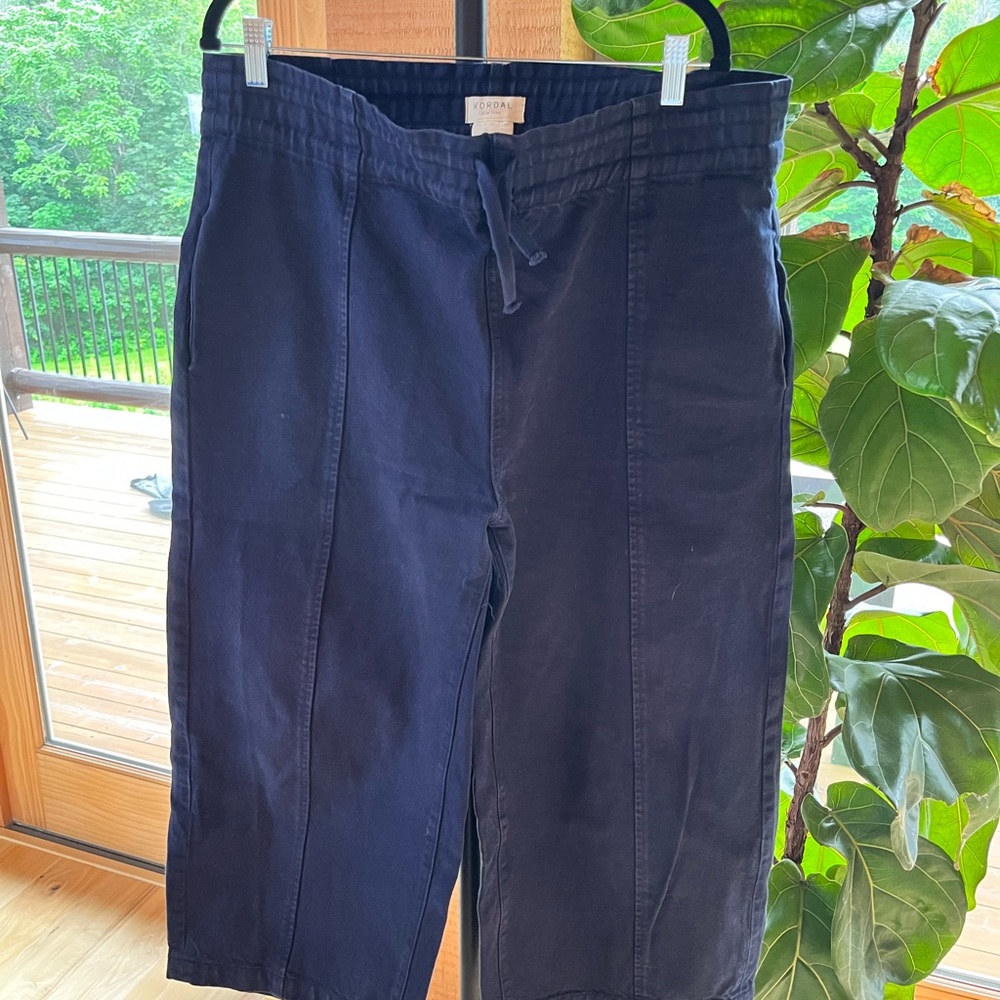 Kordal womens oversized cropped pants large drawstring blue 100% cotton